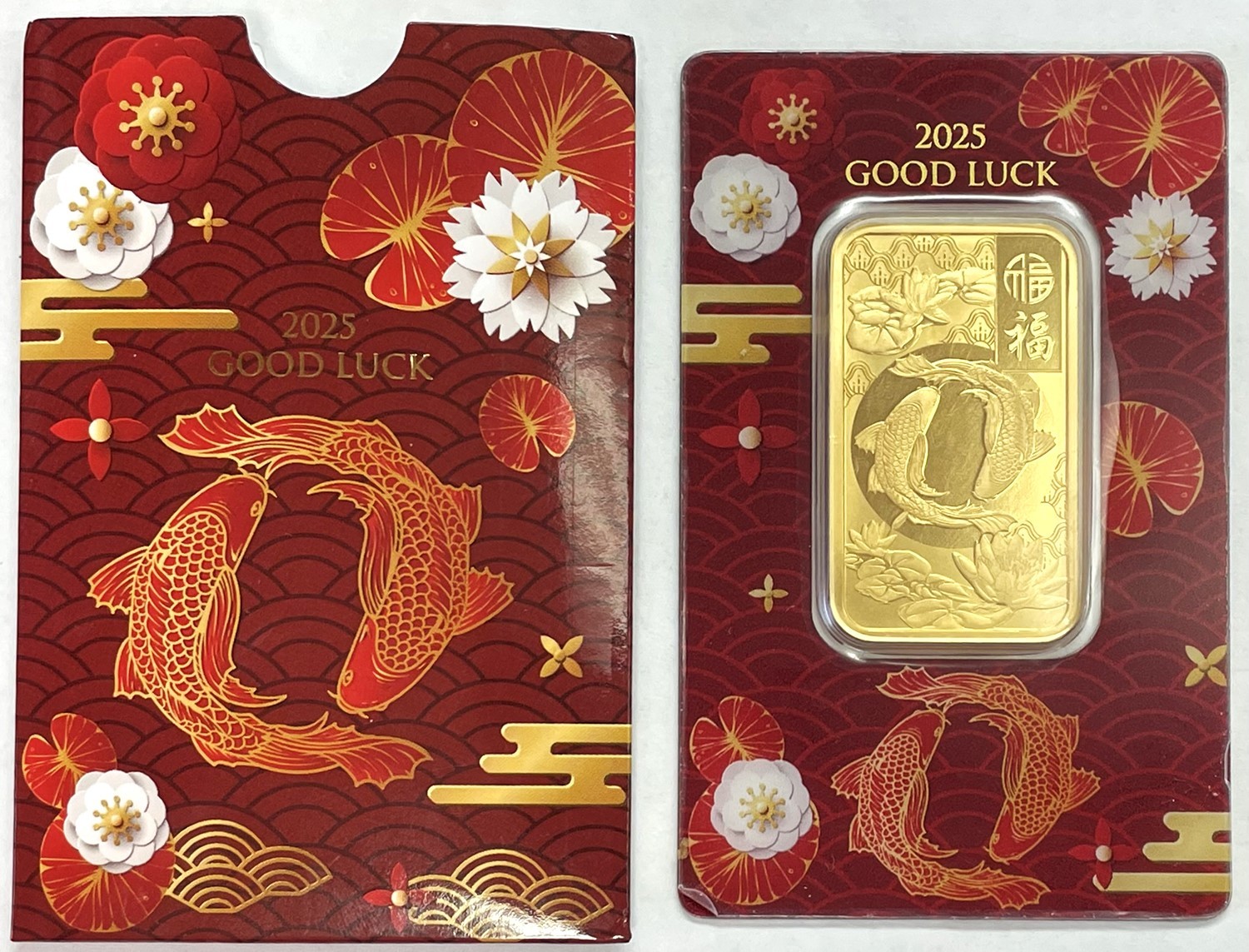 2025 PAMP SUISSE GOLD 1 OZ .9999 KOI FISH GOOD LUCK FORTUNE BAR ASSAY CARD