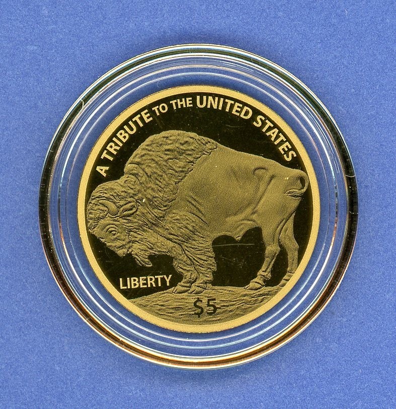 2022 Gold Cook Islands .2g $5 Buffalo Tribute 1 1/4″ Thin Coin #08 200 mg .9999