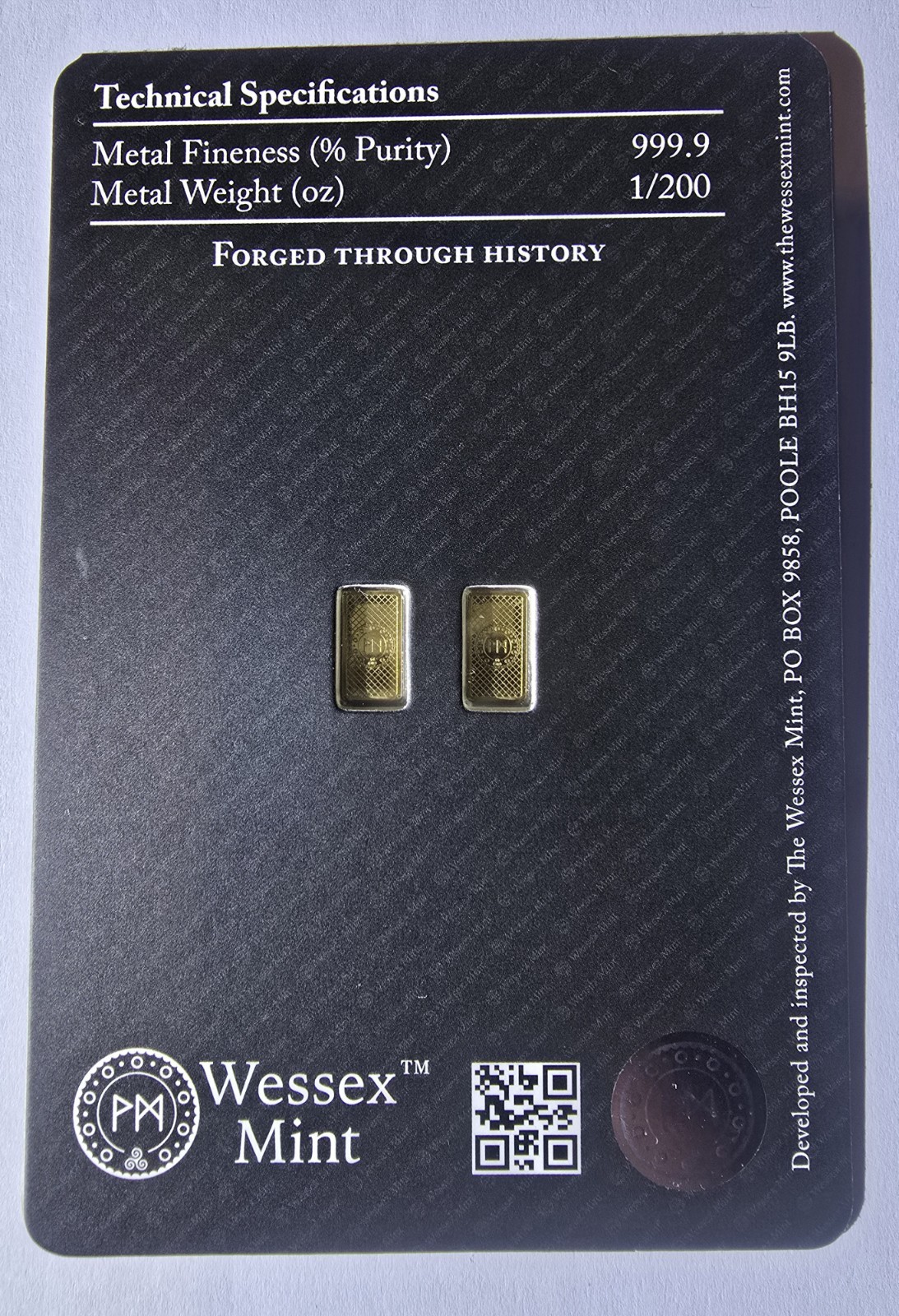 1/200 oz x2 Britannia Gold Bar 24K Fine Gold WESSEX MINT -LBMA CERTIFICATE
