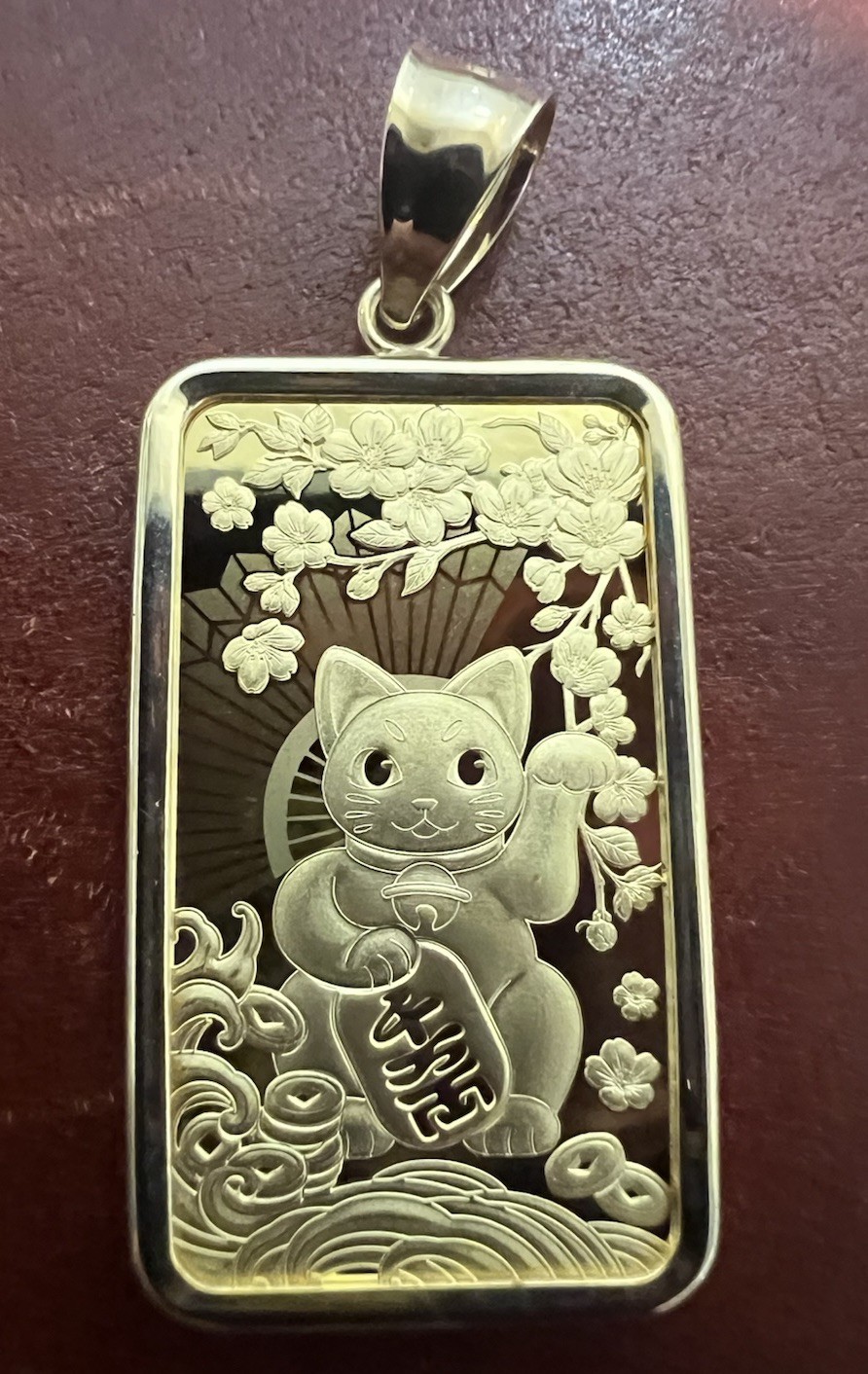 PAMP 1/2 oz GOOD LUCK MANEKI NEKO CAT GOLD BAR & 14K BEZEL FREE WITH PURCHASE!