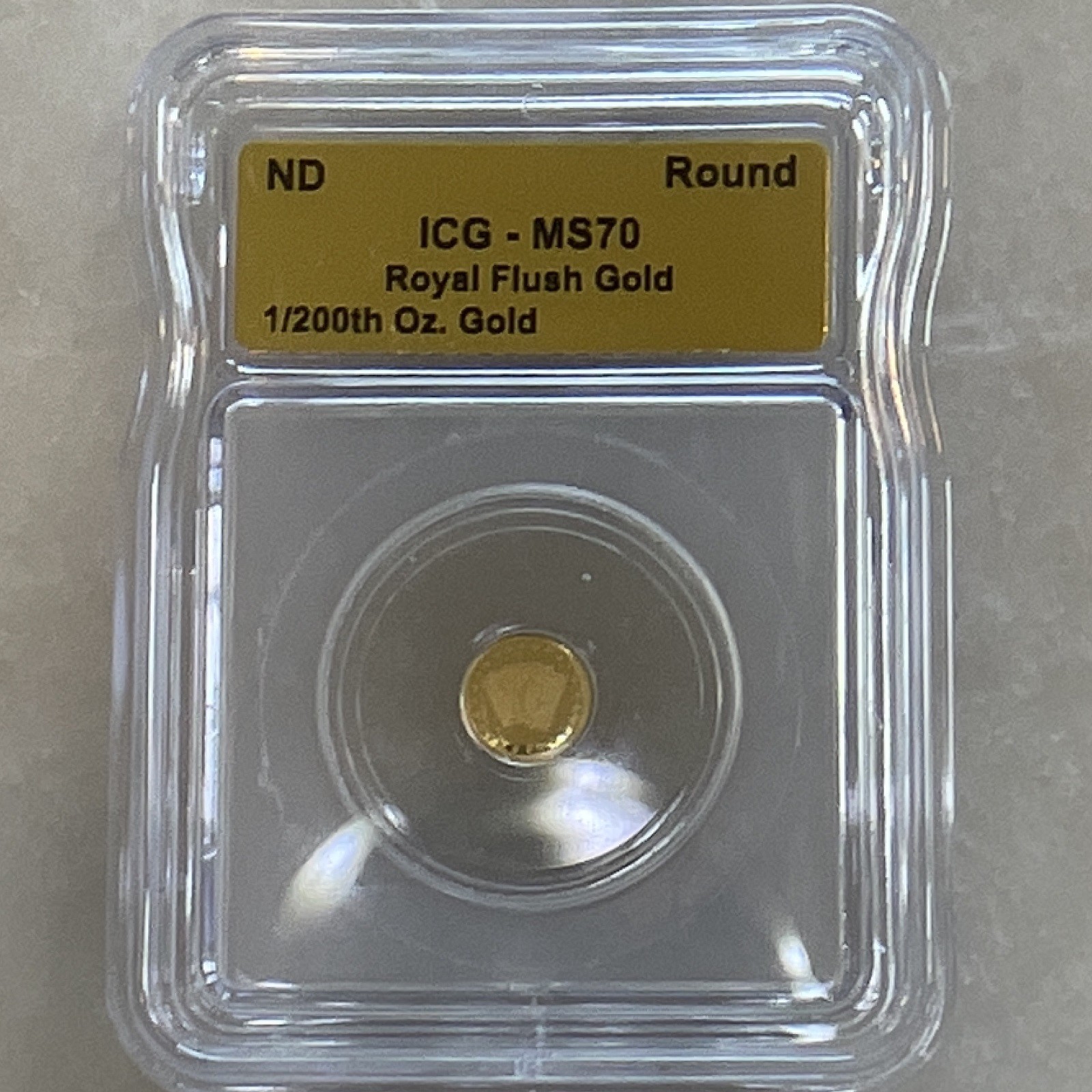 ICG MS70 Royal Flush Gold 1/200 oz Gold Round ND Slabbed