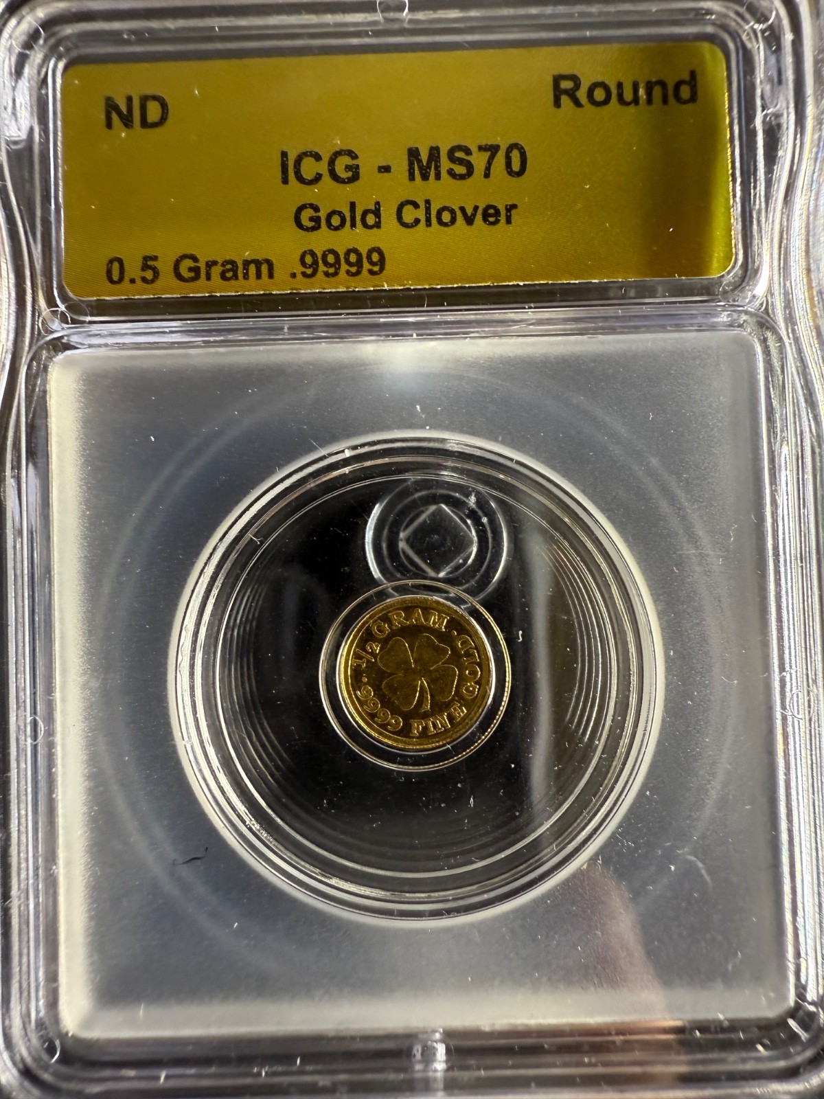 GOLD ICG-MS70 Monarch Mint 1/2 Gram Clover Gold .9999