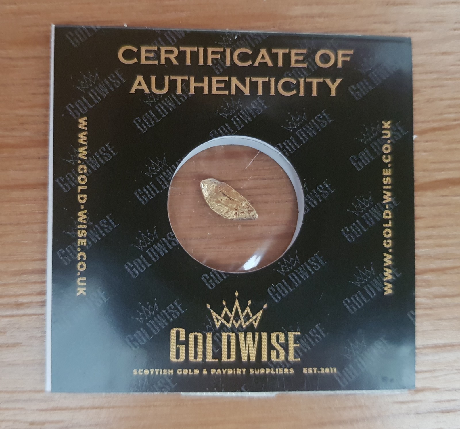 Scottish Gold Nugget Hand Panned by Goldwise 0.17g in COA