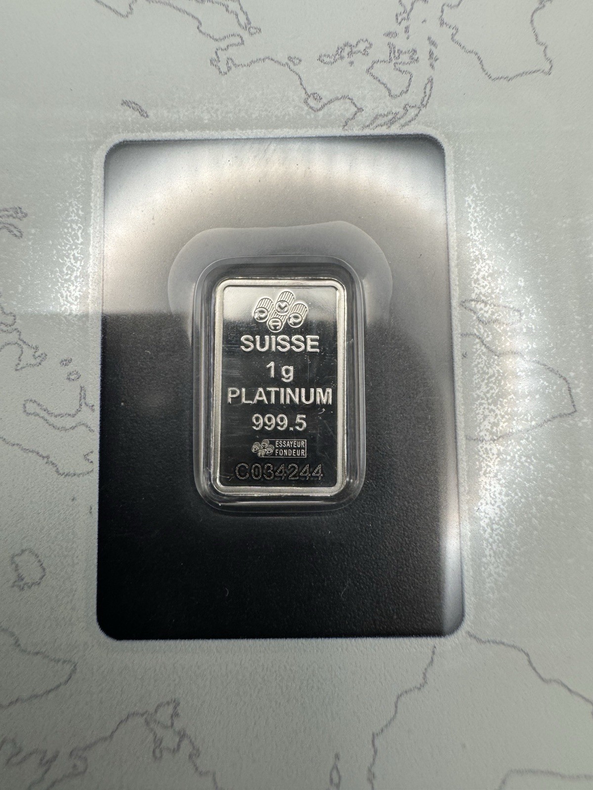 1g Platinum Bar PAMP Suisse Fortuna .9995 Fine Assay Card Ingot