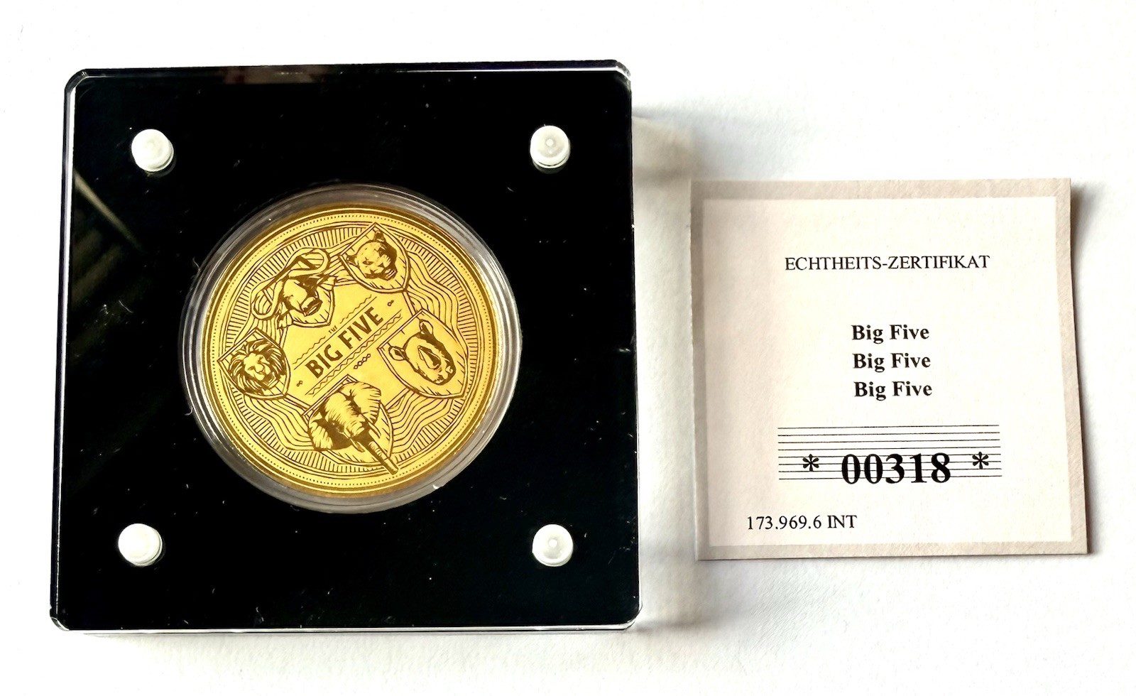 1/200oz 24ct Gold Proof Coin – 2022 Big 5 Animals (Togo – 1500 Francs, 40mm)