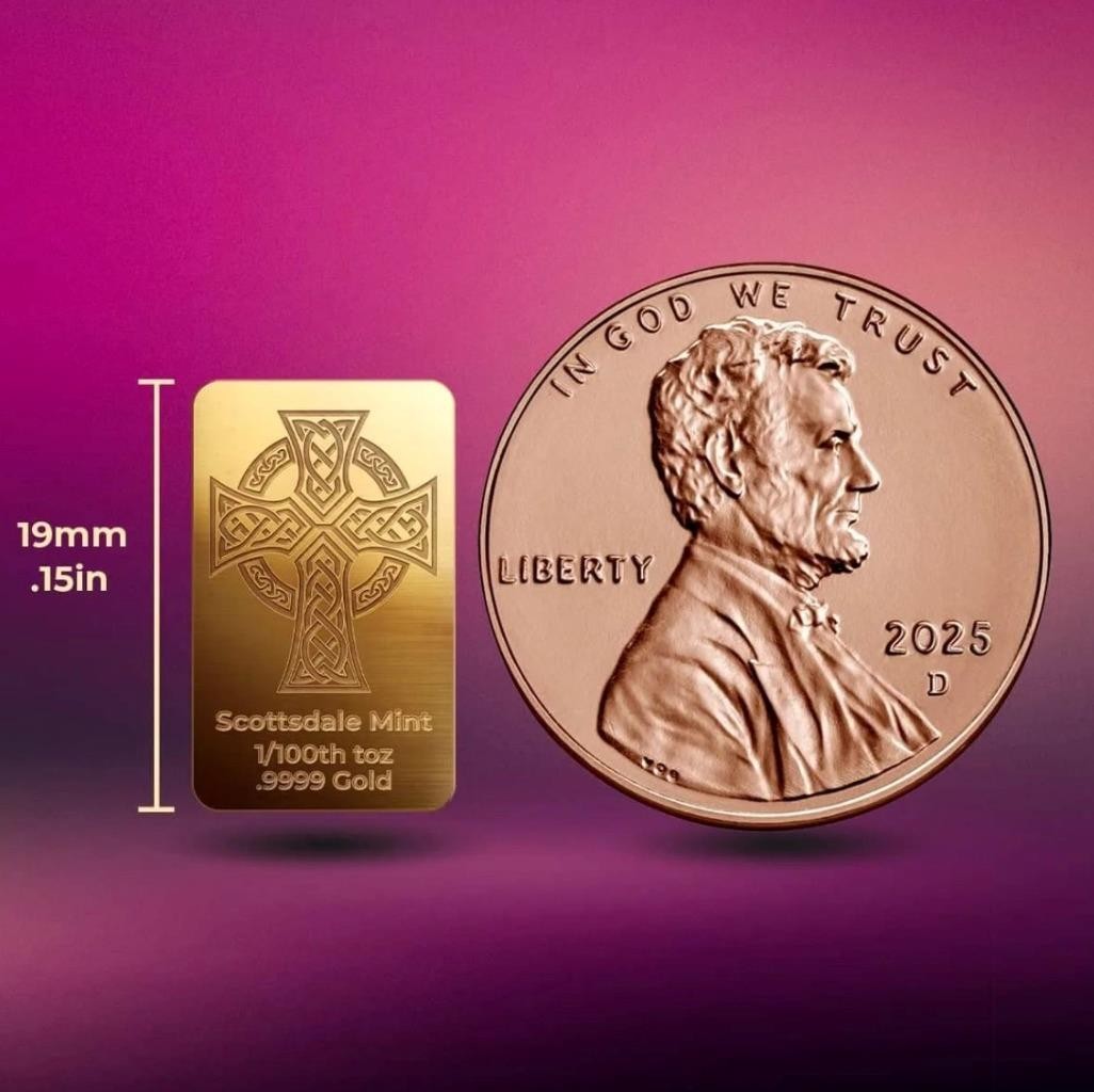 1/100 oz .9999 Gold Bar – Celtic Cross (Certi-Lock®) Gold Bullion Bar #A751