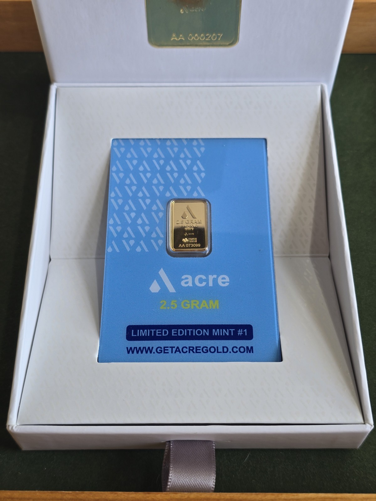 2.5 Gram .999 Fine Gold Acre Bar Assay Original, Sealed Clean