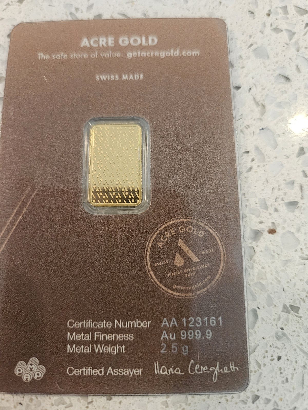 2.5g Gold Bar Acre Mint .9999 Fine Sealed Assay Bullion