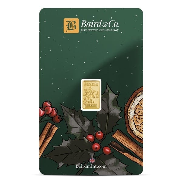 Christmas Assay Baird & Co. GOLD Bar – 1 Gram .9999 Pure – Made in England