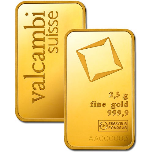 2.5 Gram Valcambi Gold Bar (New w/ Assay)