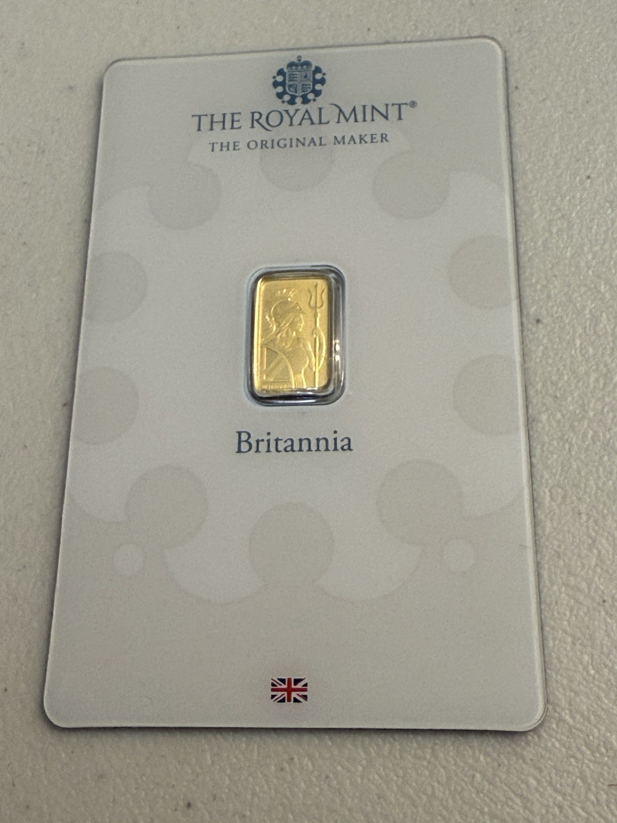 Royal Mint Britannia 1 Gram Gold Bar – Large Assay Card
