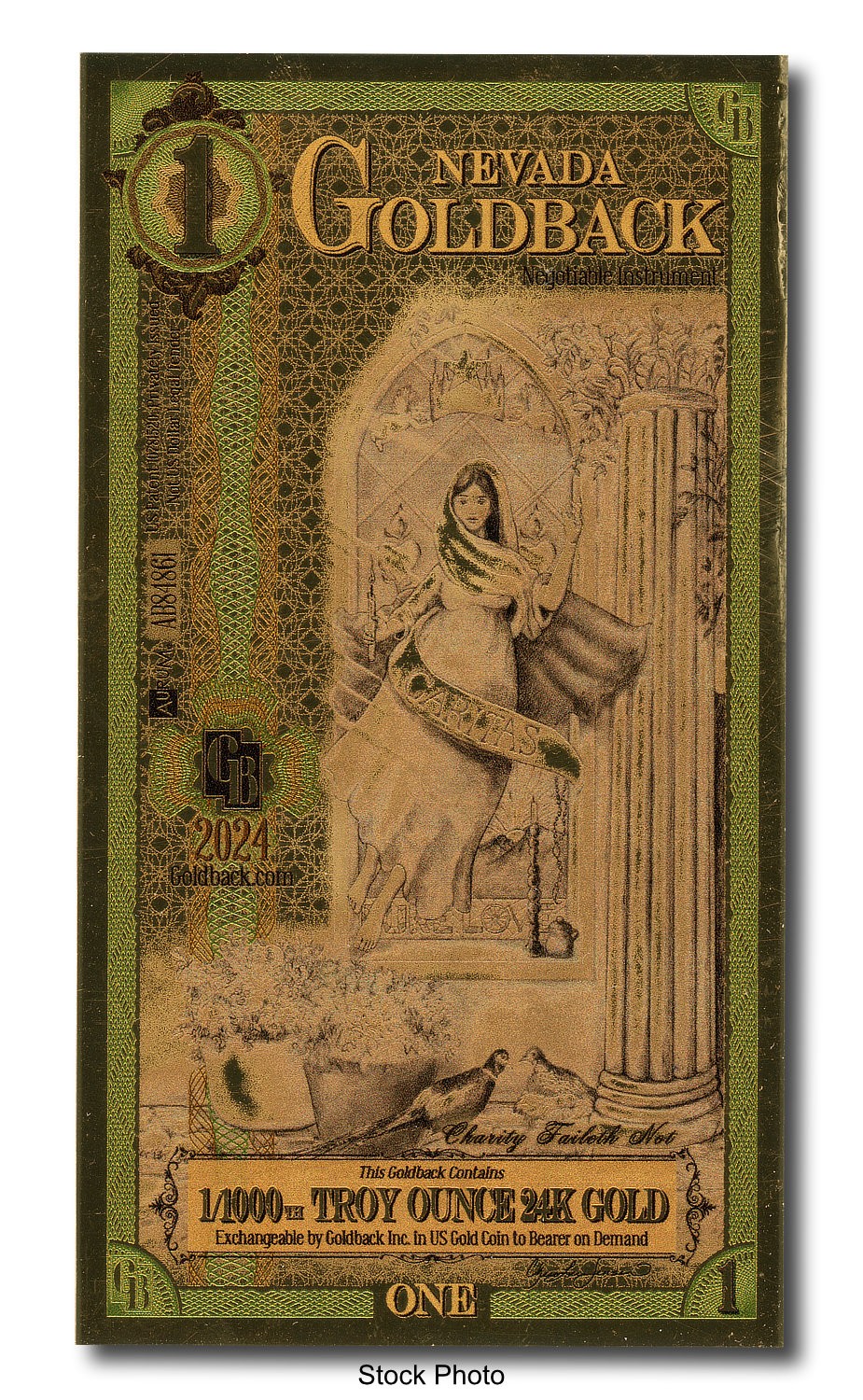 2024 Aurum 1 GB Nevada 1/1000 oz 24K Gold Foil Note Limited Edition One Goldback