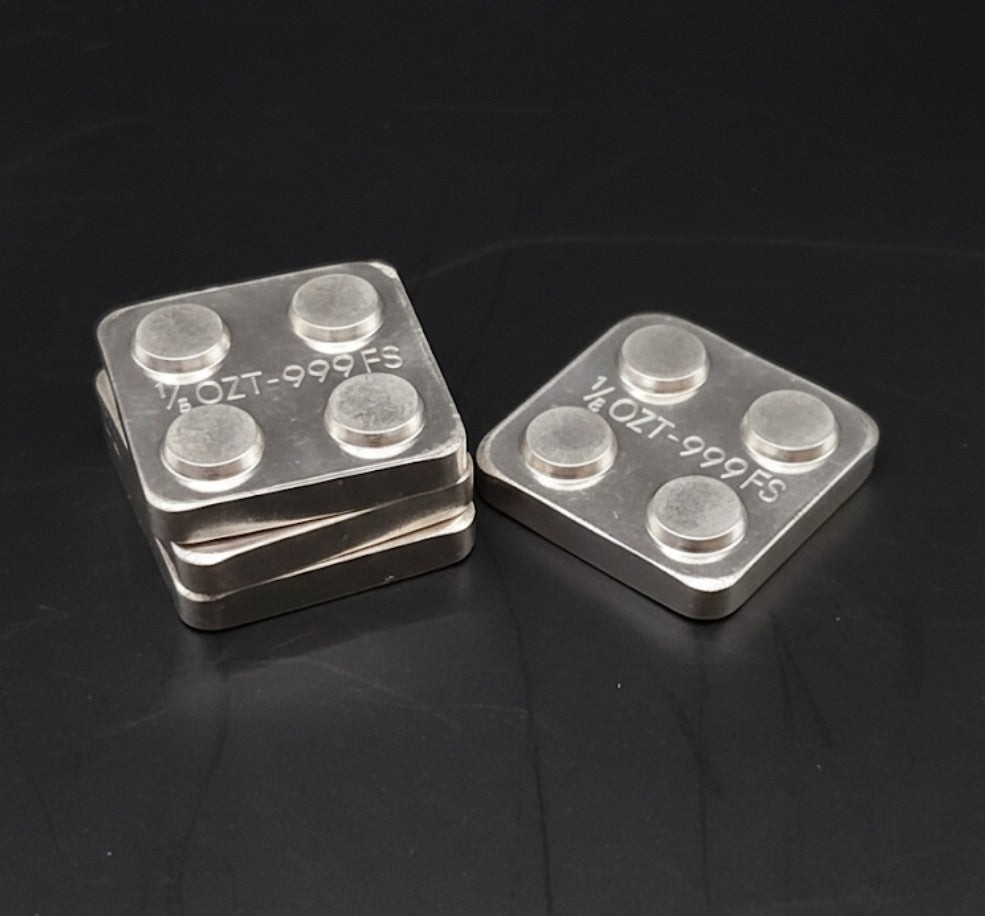 Silver Starter Lot: (2) 1/8 oz .999 Fine Silver Bricks – Stackable Bullion Bar