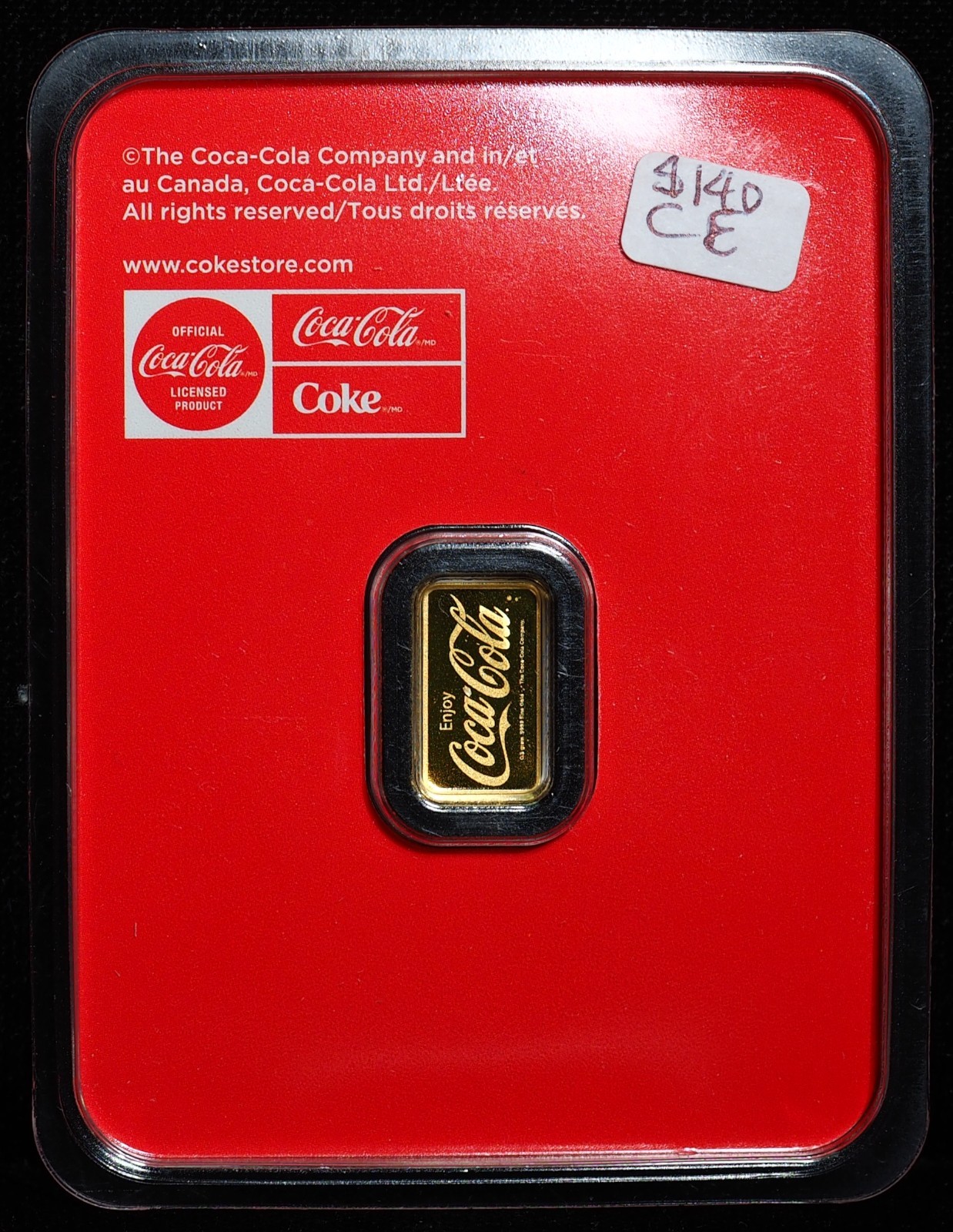 Coca-Cola 0.5 Gram .999 Gold Bar Coke Bottle Design In Assay Card Official