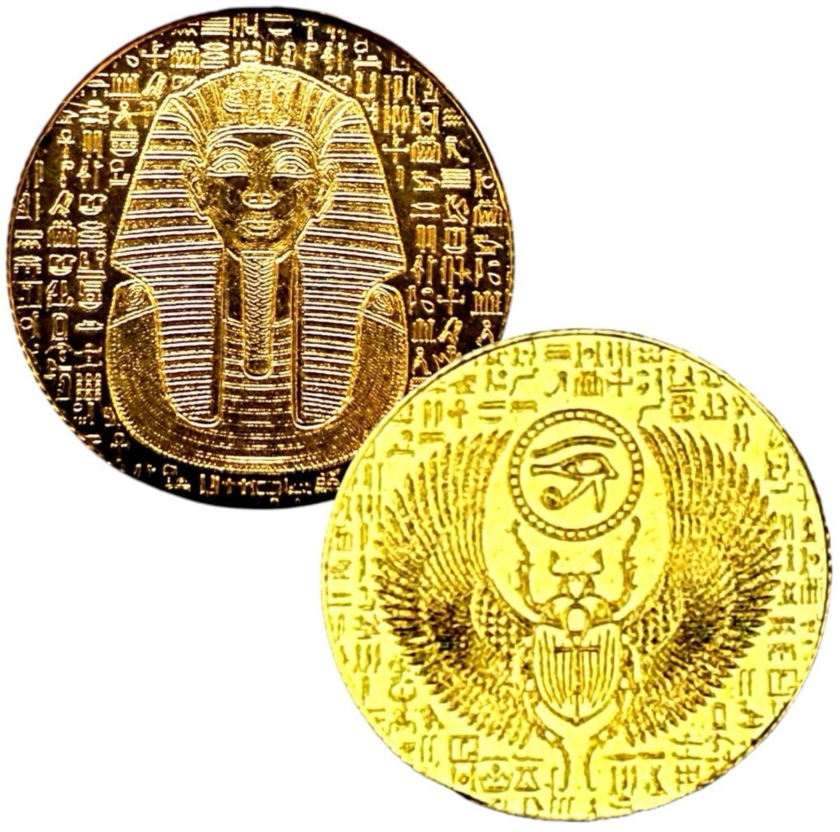LOT X 2 MONARCH EGYPTIAN KING TUT & SCARAB .9999 FINE GOLD ROUNDS IN CAPSULE BU