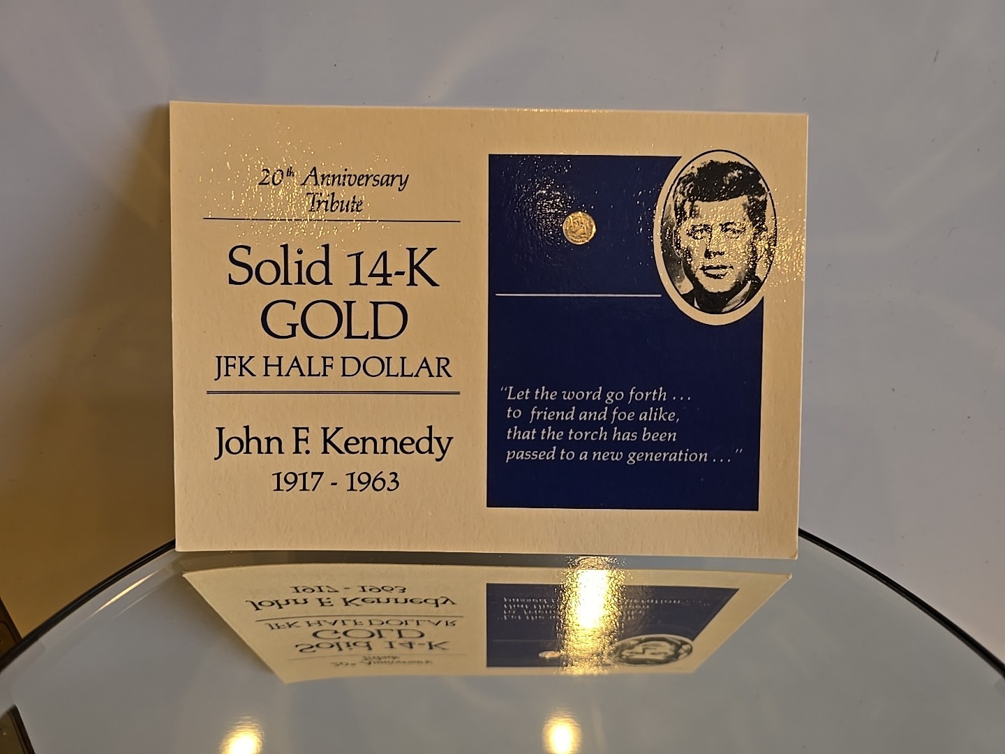 JFK 20th ANNIVERSARY TRIBUTE SOLID 14K GOLD HALF DOLLARS COA ( on card back)