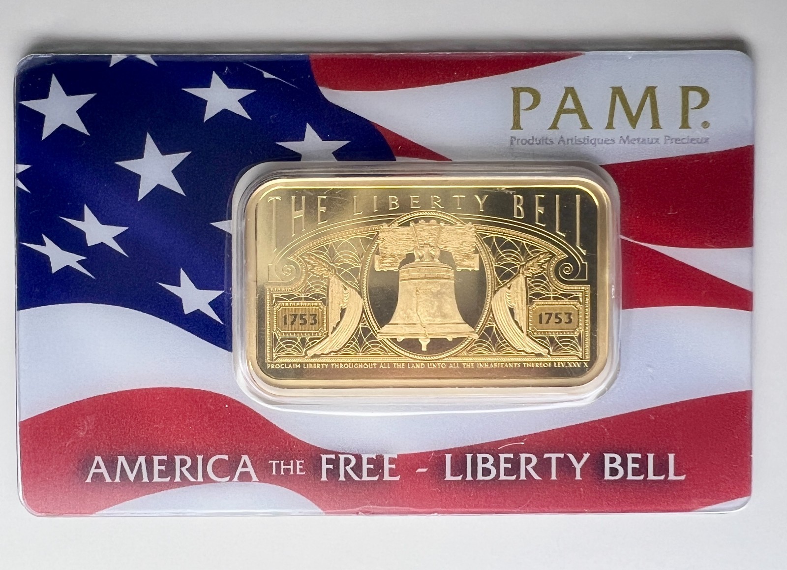 PAMP America The Free Liberty Bell – 1 oz Gold Bar 999.9 Fine (Sealed Assay)