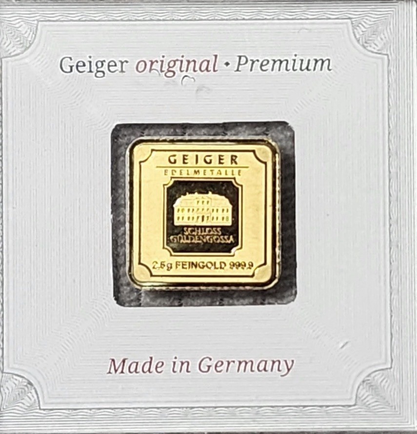 Beautiful Geiger Edelmetalle 2.5g Gold Bar 999.9 Schloss Güldengossa In Essay