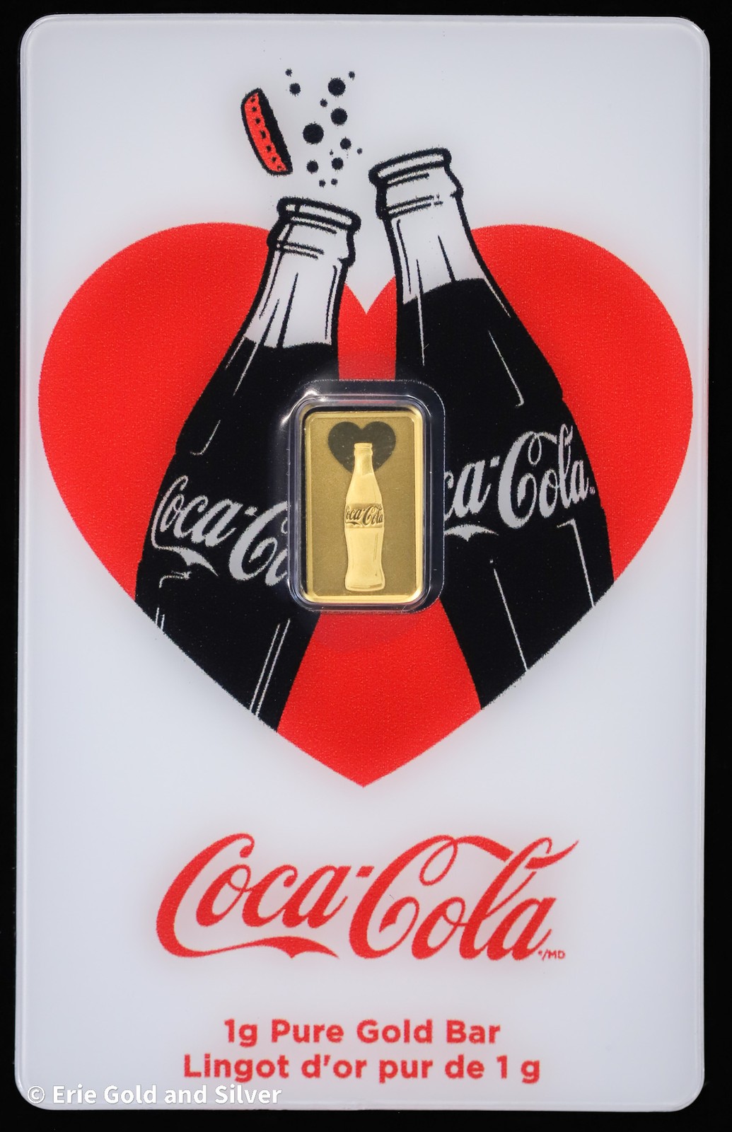 Coca-Cola 1 Gram .9999 Gold Valentine’s Love Bar in Assay Card
