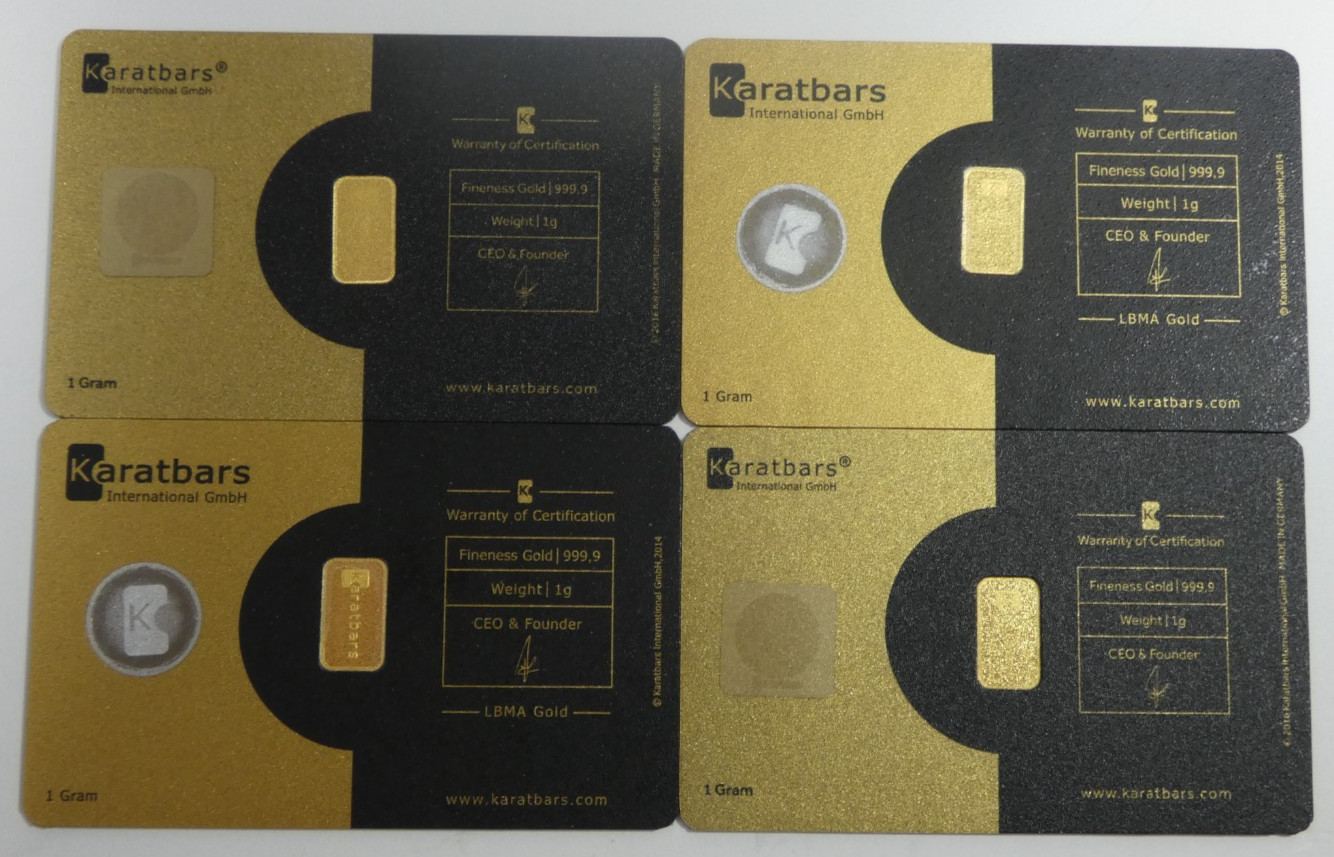 Lot of 4 Karatbars Each Contains 1g 999.9 Fine Gold – 4g 999.9 Fine Gold Total