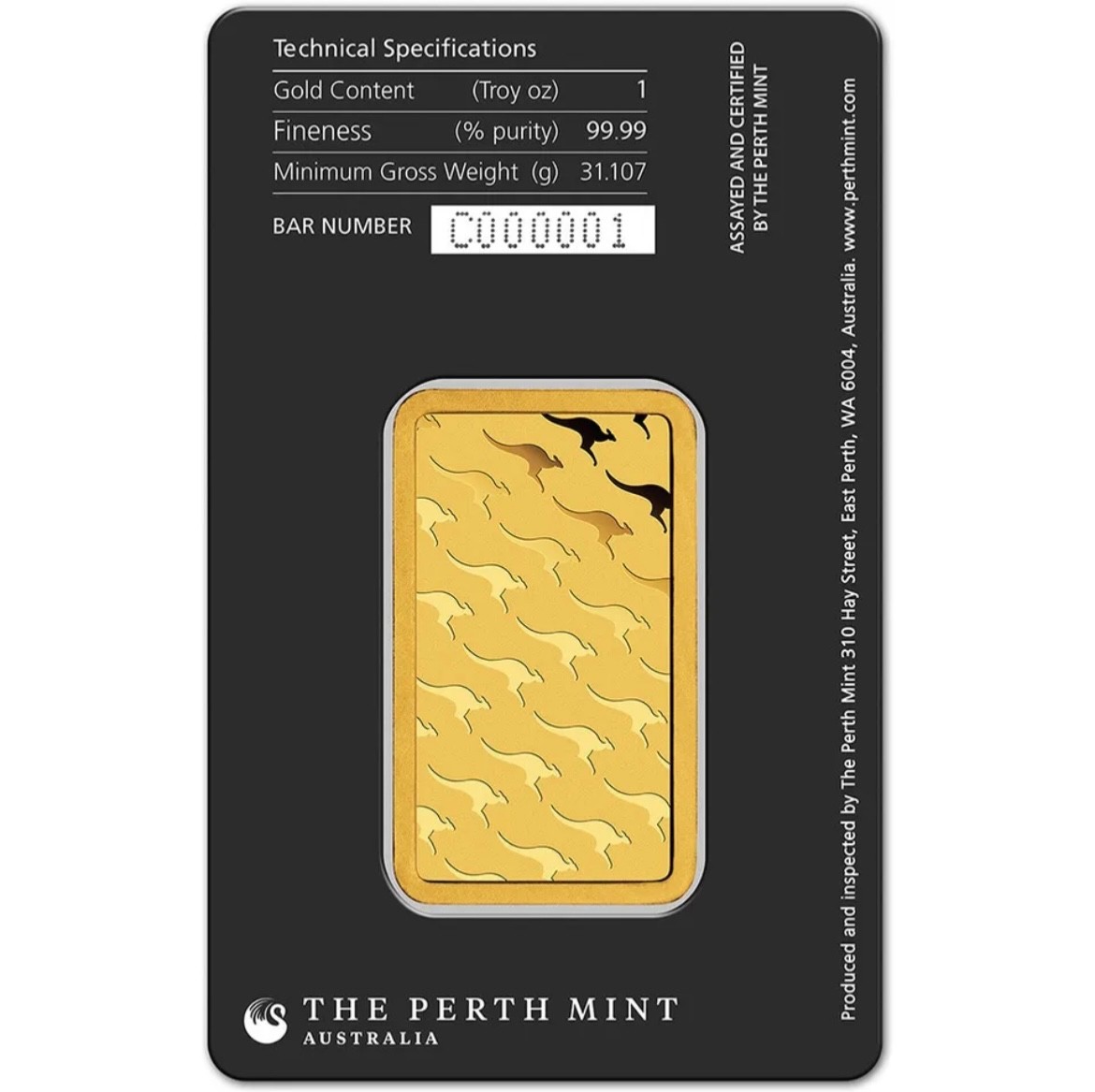 1 oz Gold Bar – Australia Perth Mint .9999 Fine Gold (In Assay)