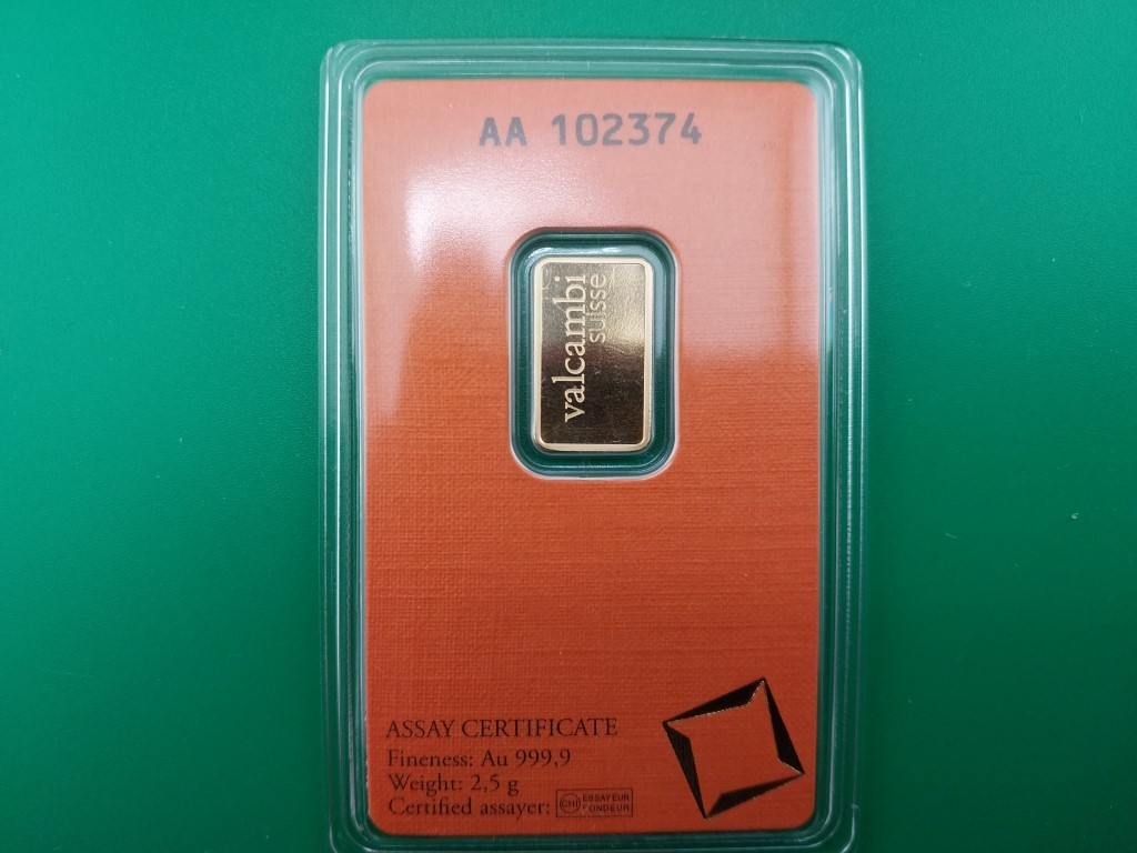 2.5 gram Gold Bar – Valcambi Suisse – 999.9 Fine in Sealed Assay ~ 1 piece