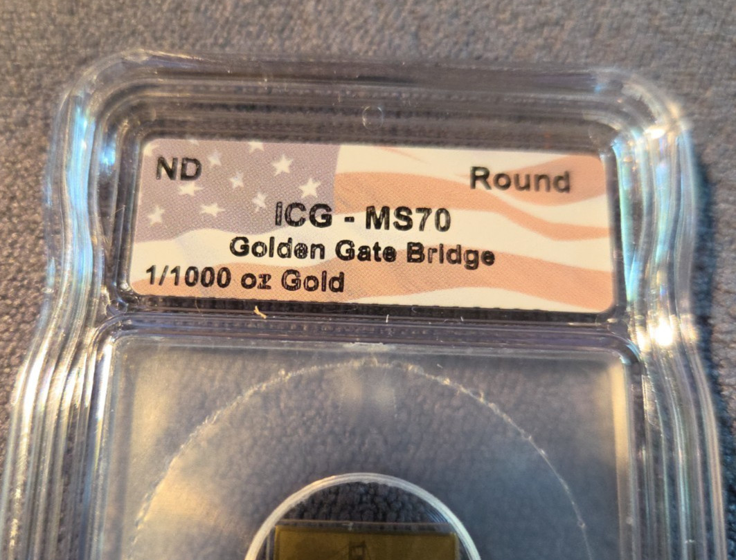 ICG Golden Gate Bridge SCM 1/1000 oz .999 Gold Round ICG MS 70