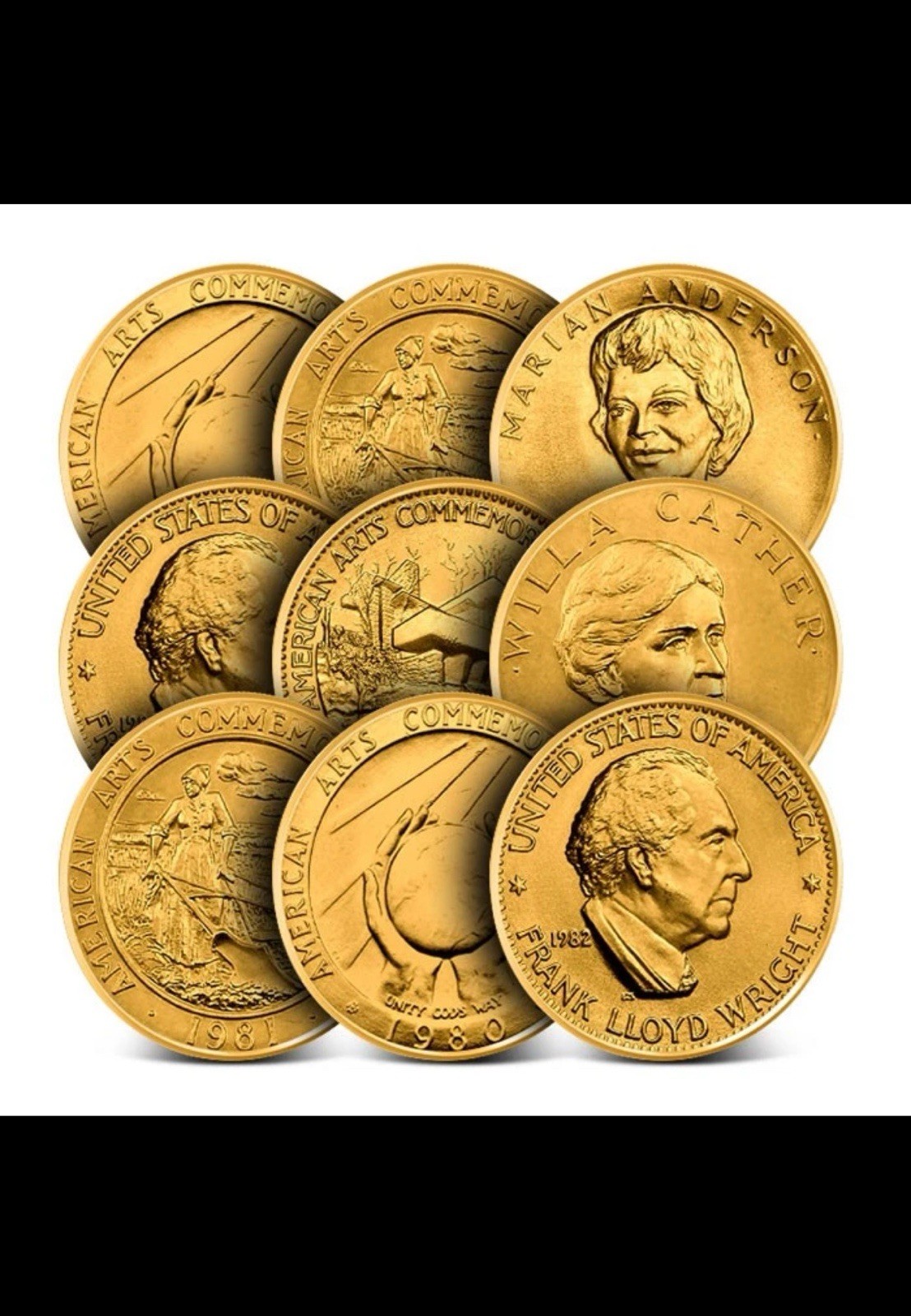 1/2 oz US Mint Commemorative Arts Gold Medal (Random) weight 17.5 gram each