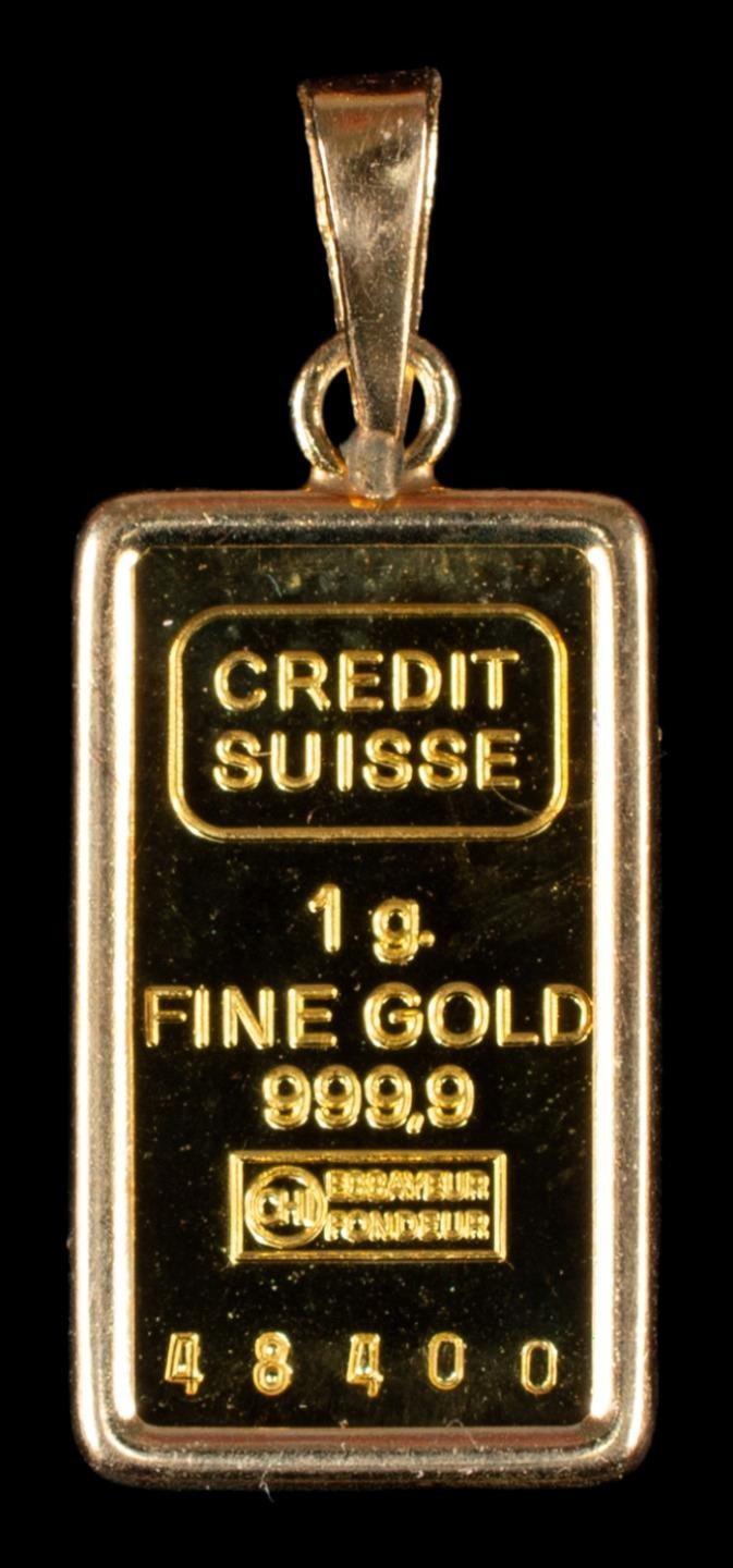 1 Gram Bar Pamp Suisse 999.9 Gold Coin 14k Gold Bezel Serial #48400