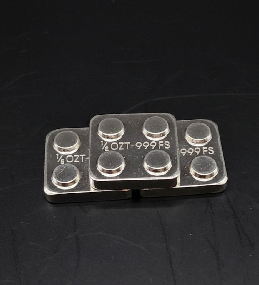 Silver Starter Lot: (2) 1/8 oz .999 Fine Silver Bricks – Stackable Bullion Bar