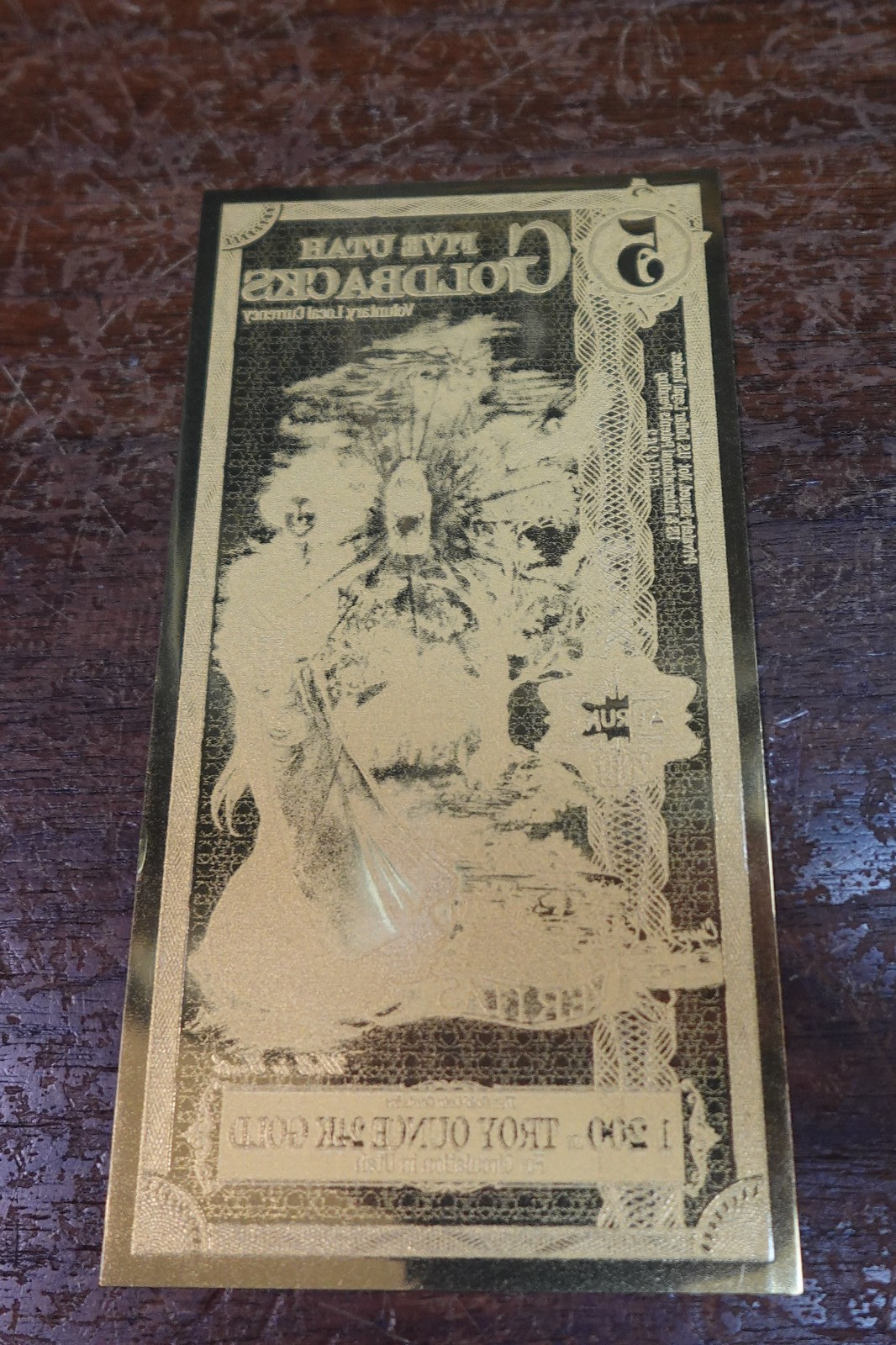 2019 Aurum 5 GB Utah 1/200oz 24K Gold Foil Note Ltd. Edition Five Goldbacks