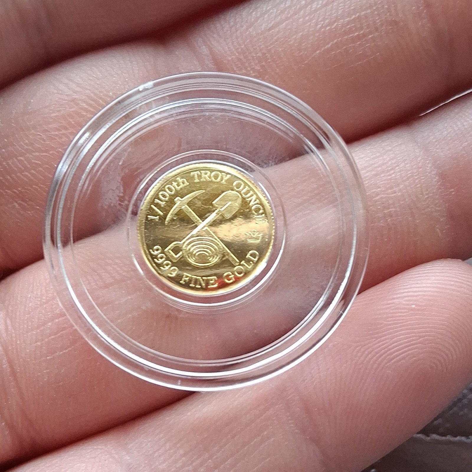 1/100th Troy Ounce .9999 Fine Gold prospector Round In Capsule