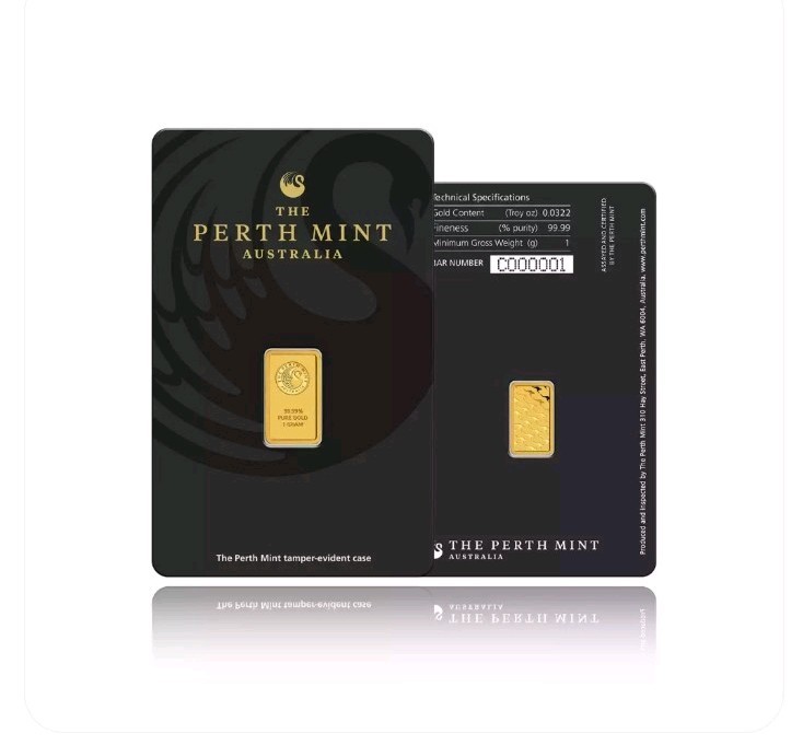 Kangaroo 1 gram Gold Minted Bar Tamper Proof Packaging Perth Mint Bar BU 99.99%