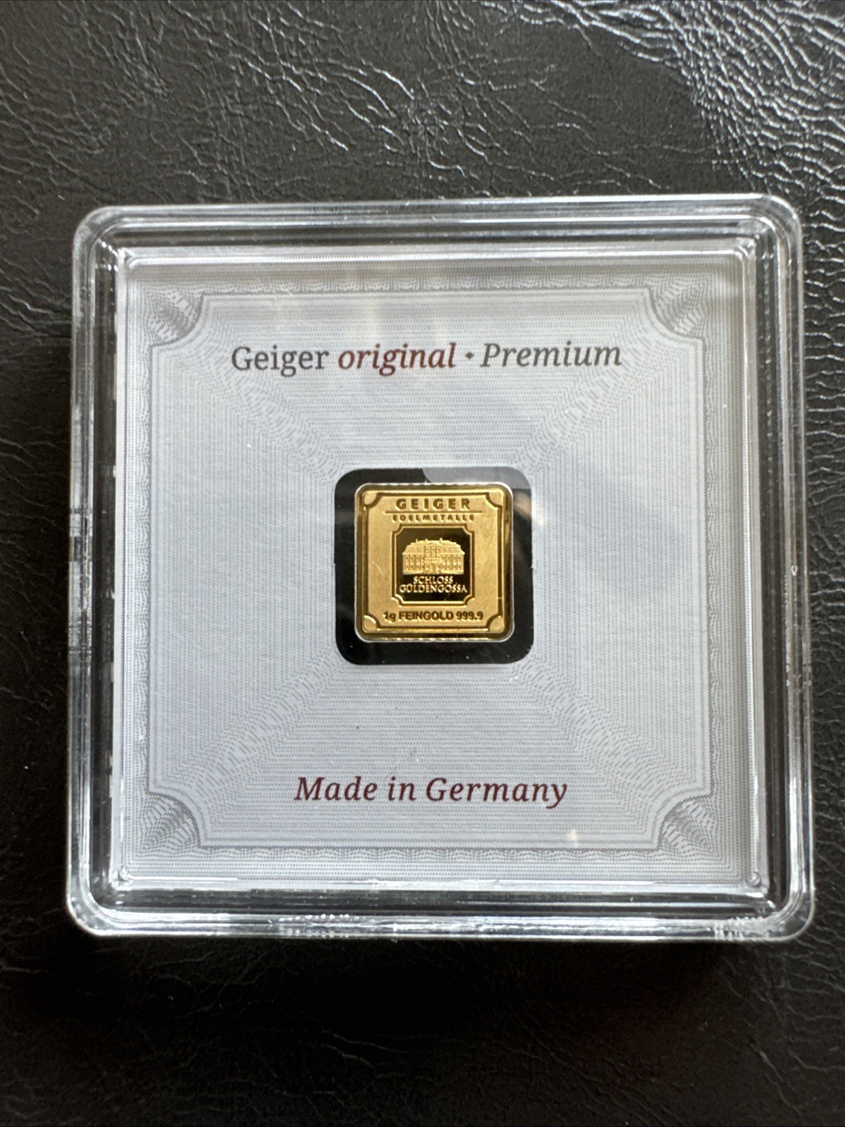 Geiger Original Certificate 1 Gram .999 Fine Gold Bar In Assay, Sealed