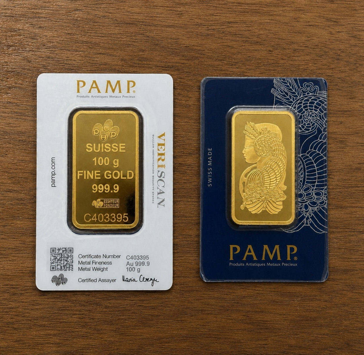 PAMP Suisse Gold Bar 999.9 Fine 100g in Assay (2 Bars, 200g Total)