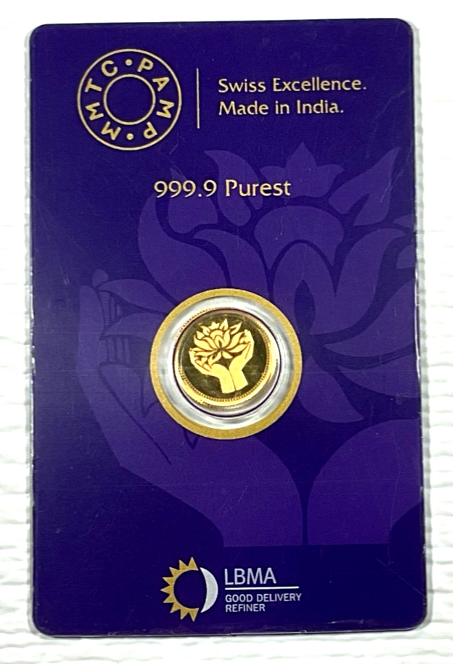 Pamp MMTC Lotus 1 Gram Gold Round – Large Card Assay