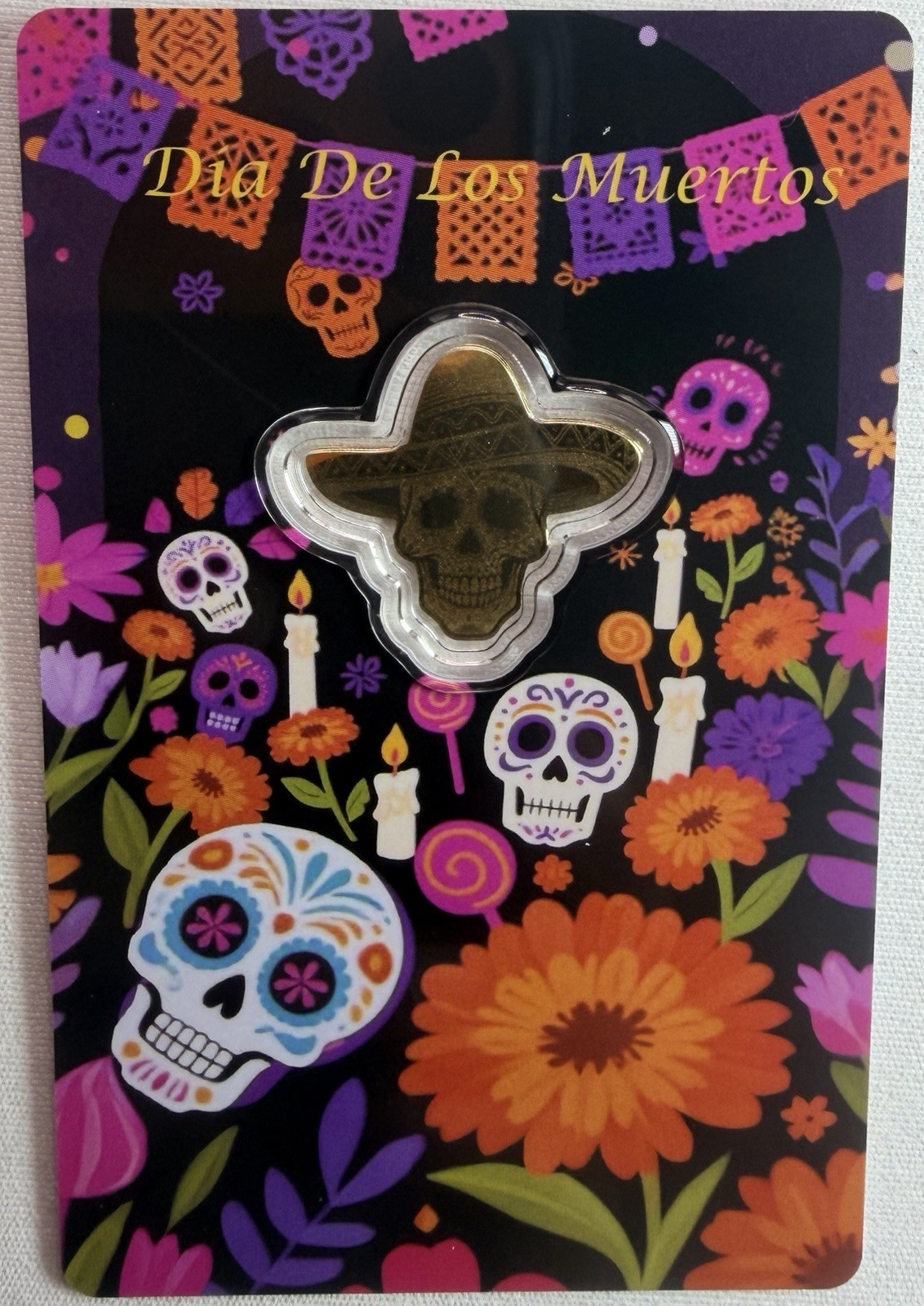 2026 Liberia 1/1000th Gold Carded Dia De Los Muertos Special Shaped with Capsule