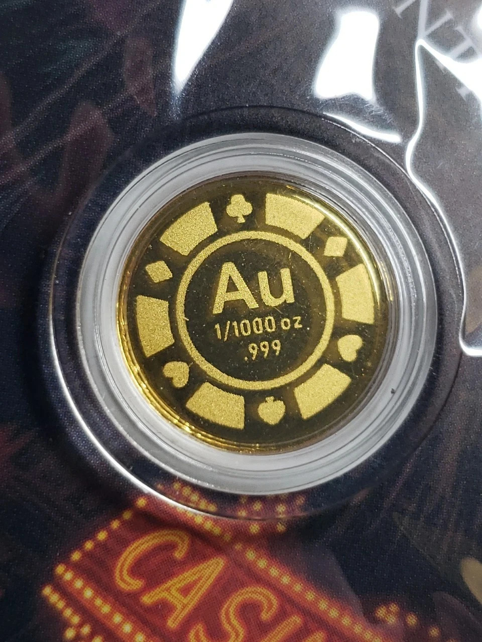 Roulette 1/1000 oz .999 Fine Gold Au Coin in capsule in Card COA Mintage 10,000