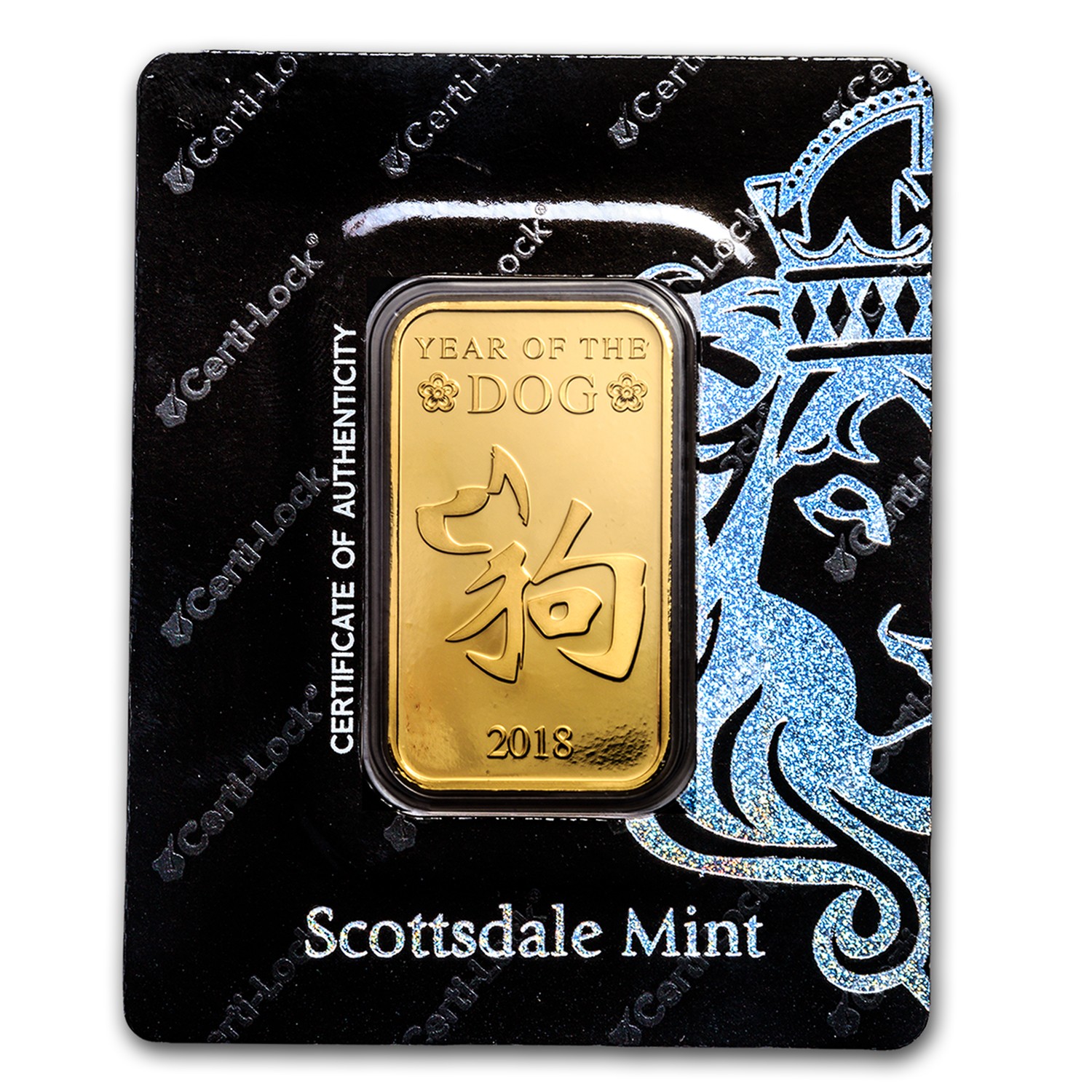 1 oz Gold Bar – Scottsdale Year of the Dog Certi-Lock®(In Assay)