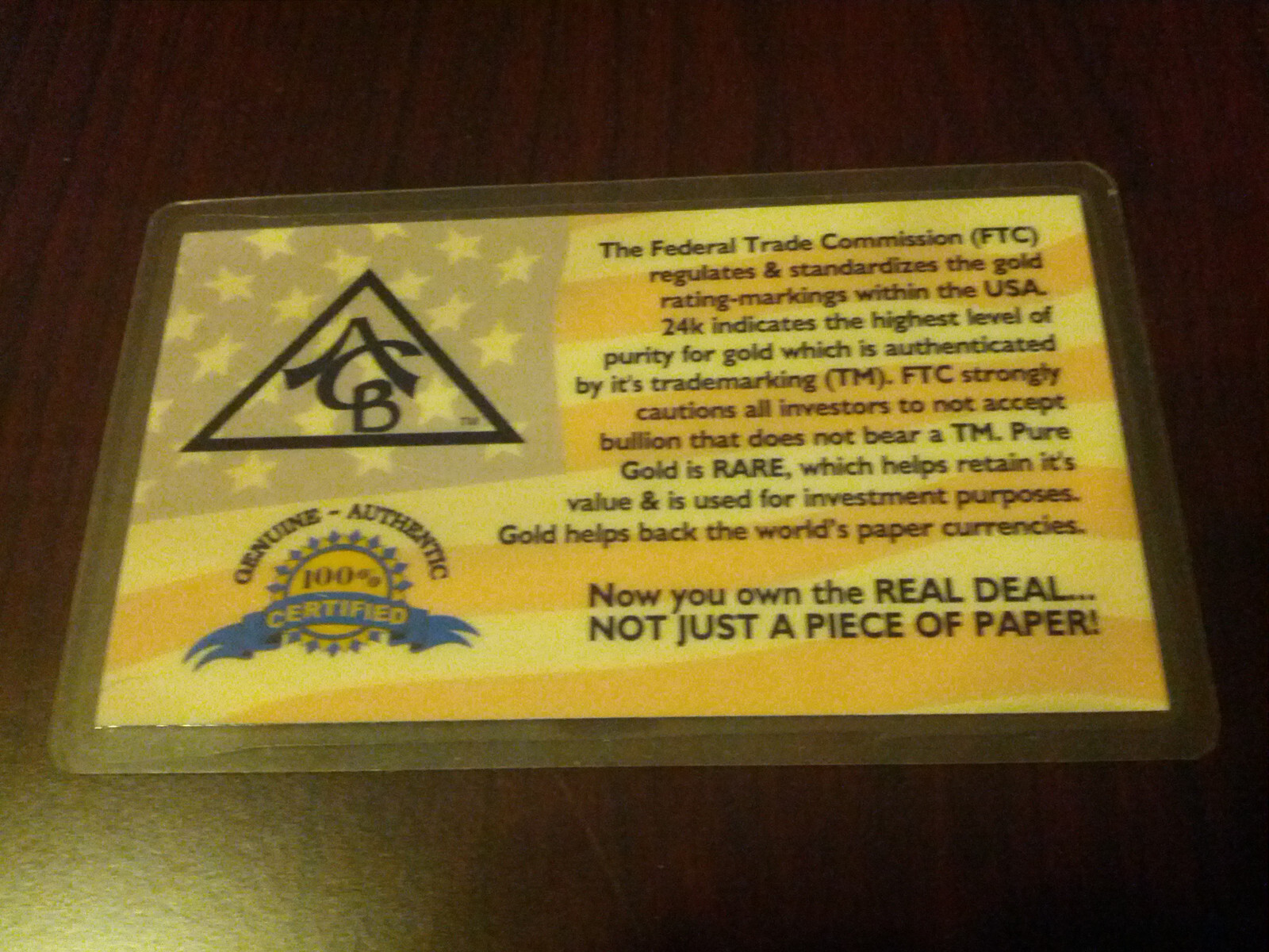 GOLD ACB PYRAMID 5GRAIN 24K SOLID BULLION ~ BAR 9999 FINE With COA