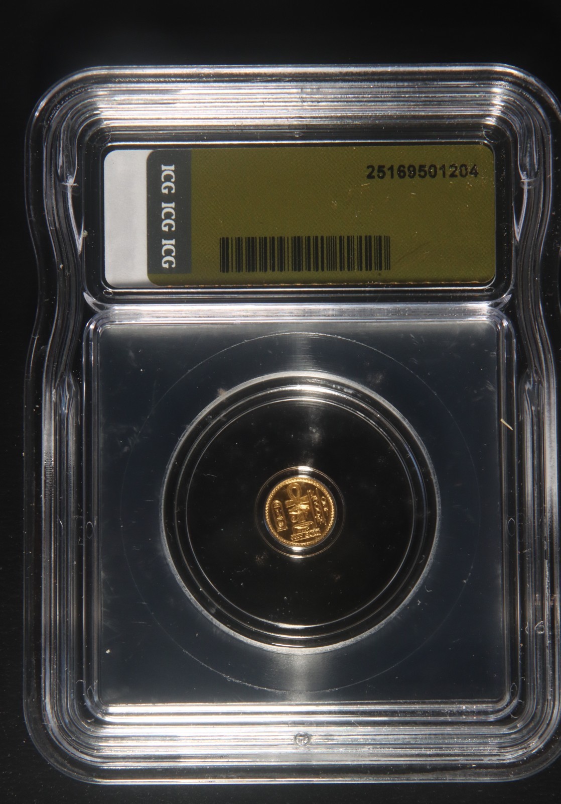 ND EYE OF RA 1/500 oz .9999 Gold ICG MS70 Lot 160851