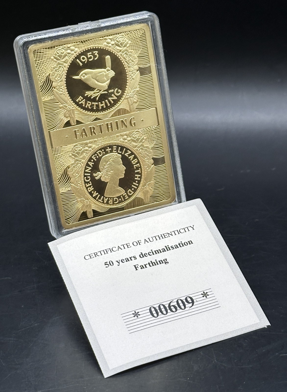 Stunning 2021 Gold Plated Proof 60mm x 40mm One Farthing in protective capsule