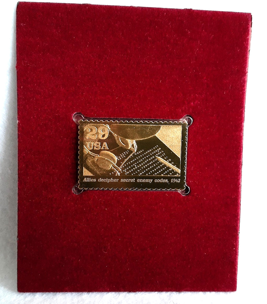 1991 COMMEMORATIVE STAMP – ALLIES DECIPHER CODES WORLD WAR II 22KT GOLD STAMP