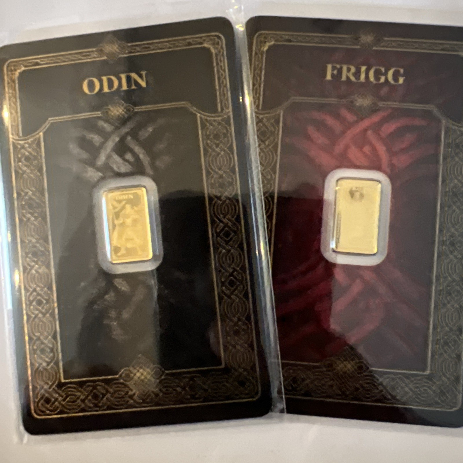 Odin and Frigg 1/100 oz Gold Bars Germania Mint Proof 999.9 Bars Ltd 5000