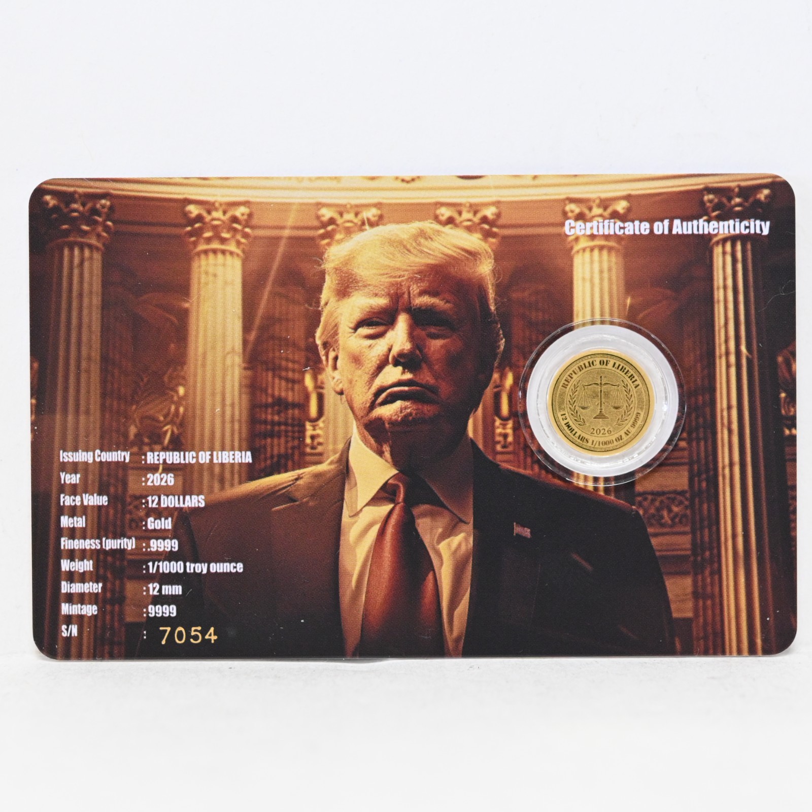 2026 Liberia Trump 250th Ann. 1/1000-oz .9999 Gold in Card Cert #7054 (slx5370)