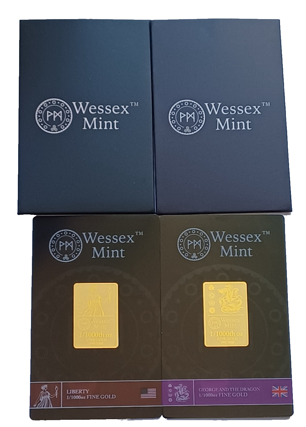 Wessex Mint 1/1000th oz x 2 Fine GaD & Liberty Gold Bars 999.9 RRP 39.99 each