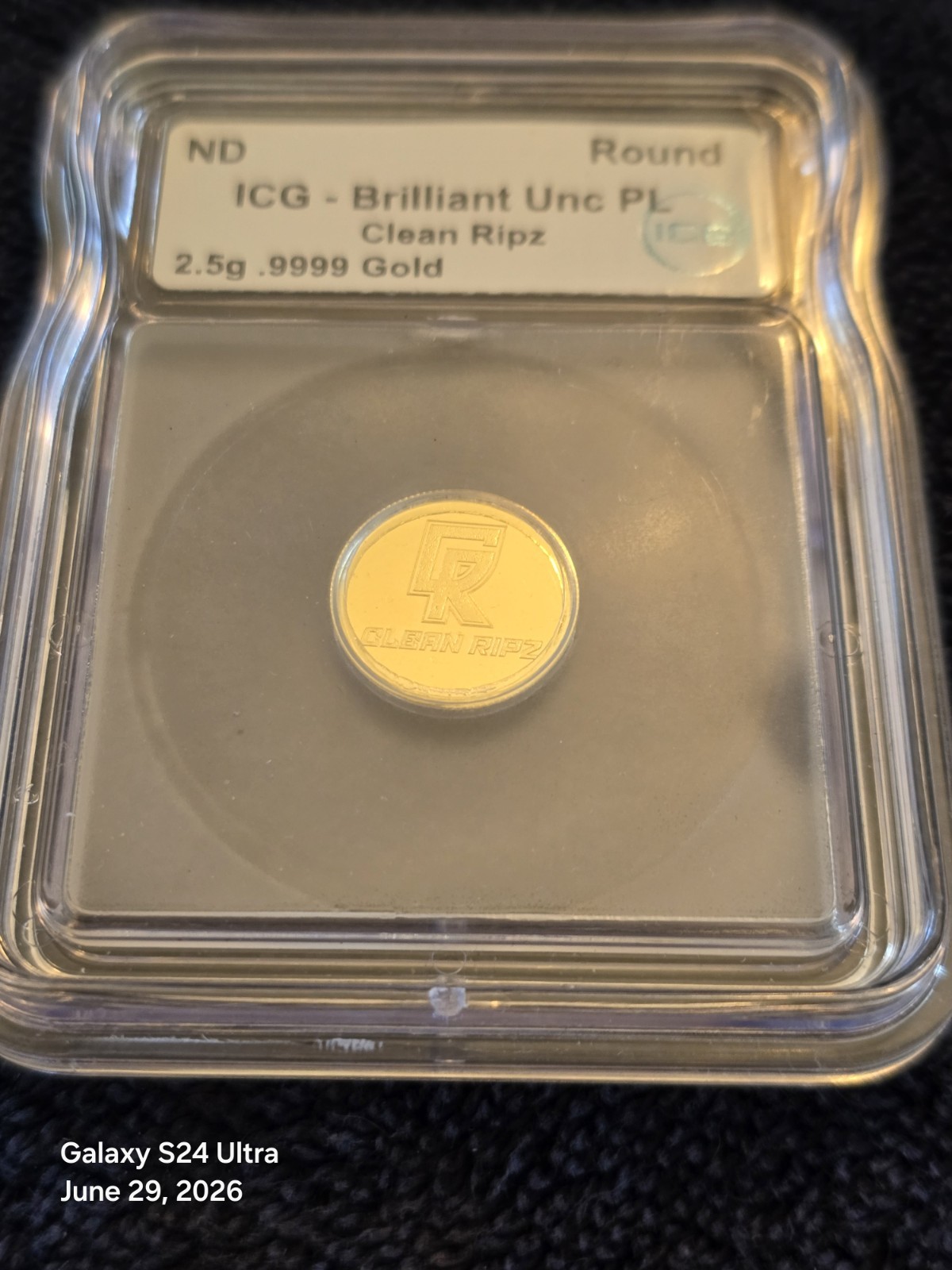 2.5 GRAM GOLD ROUND! .9999 FINE GOLD CLEAN RIPZ 2.5G GOLD PROOF LIKE