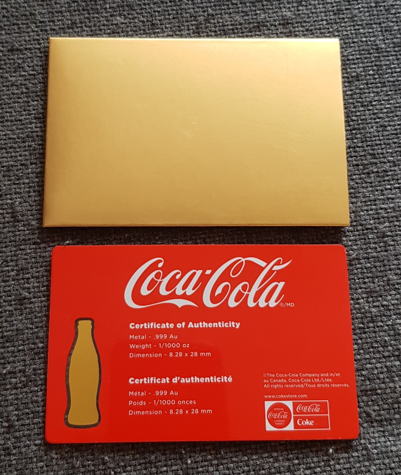 1/1000 24ct Gold Coca Cola Bar (Fractional)
