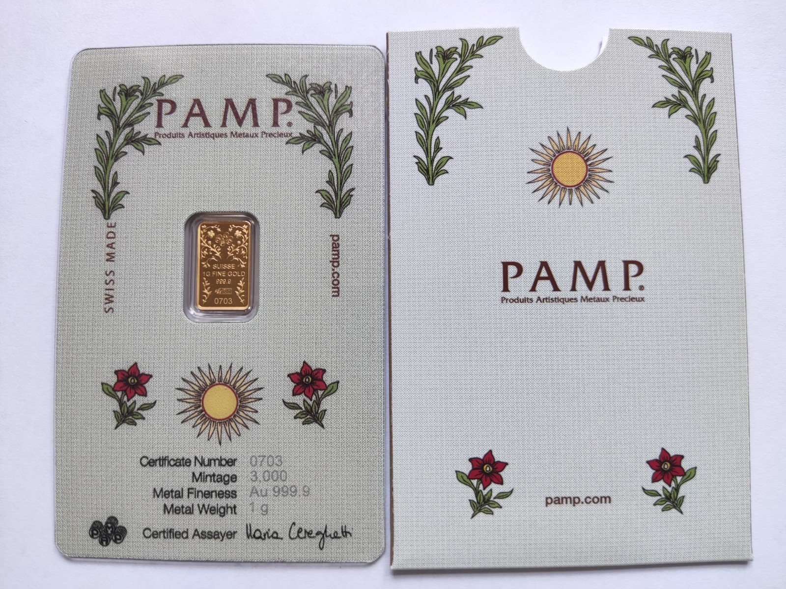 PAMP 1g Una & The Lion 999.9 Gold Bar – 3000 Limited Mintage – With Sleeve