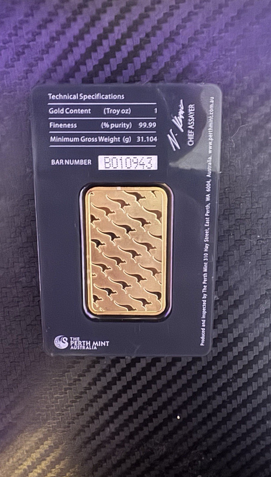 The Perth Mint Australia 1 oz 99.99% Pure Gold Minted Bar Tamper-Evident Case